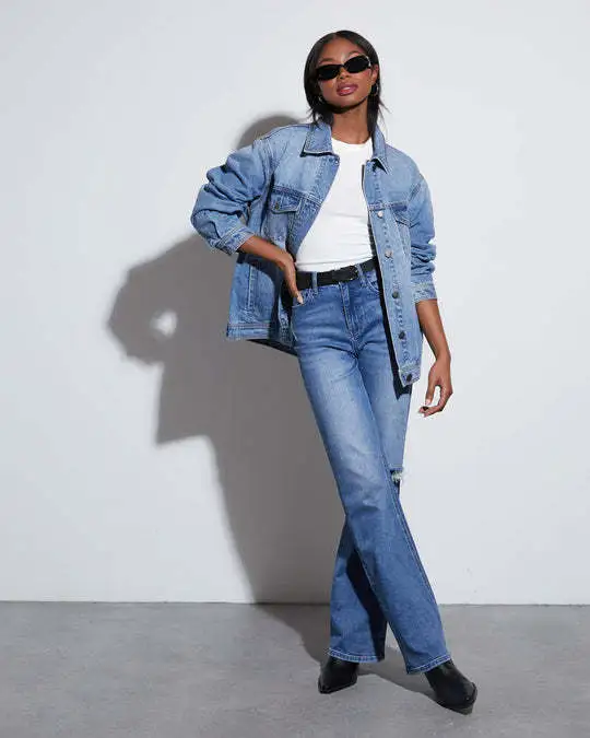 Women's Casual Loose Long Sleeve Jacket Blue - Shop at LoveMi