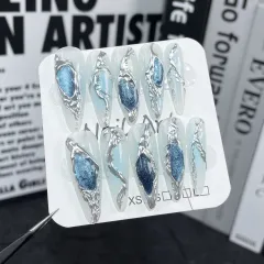 Hand-worn Armor Ocean Blue Cat Eye Liquid Mid-length - Long Tip - View 1