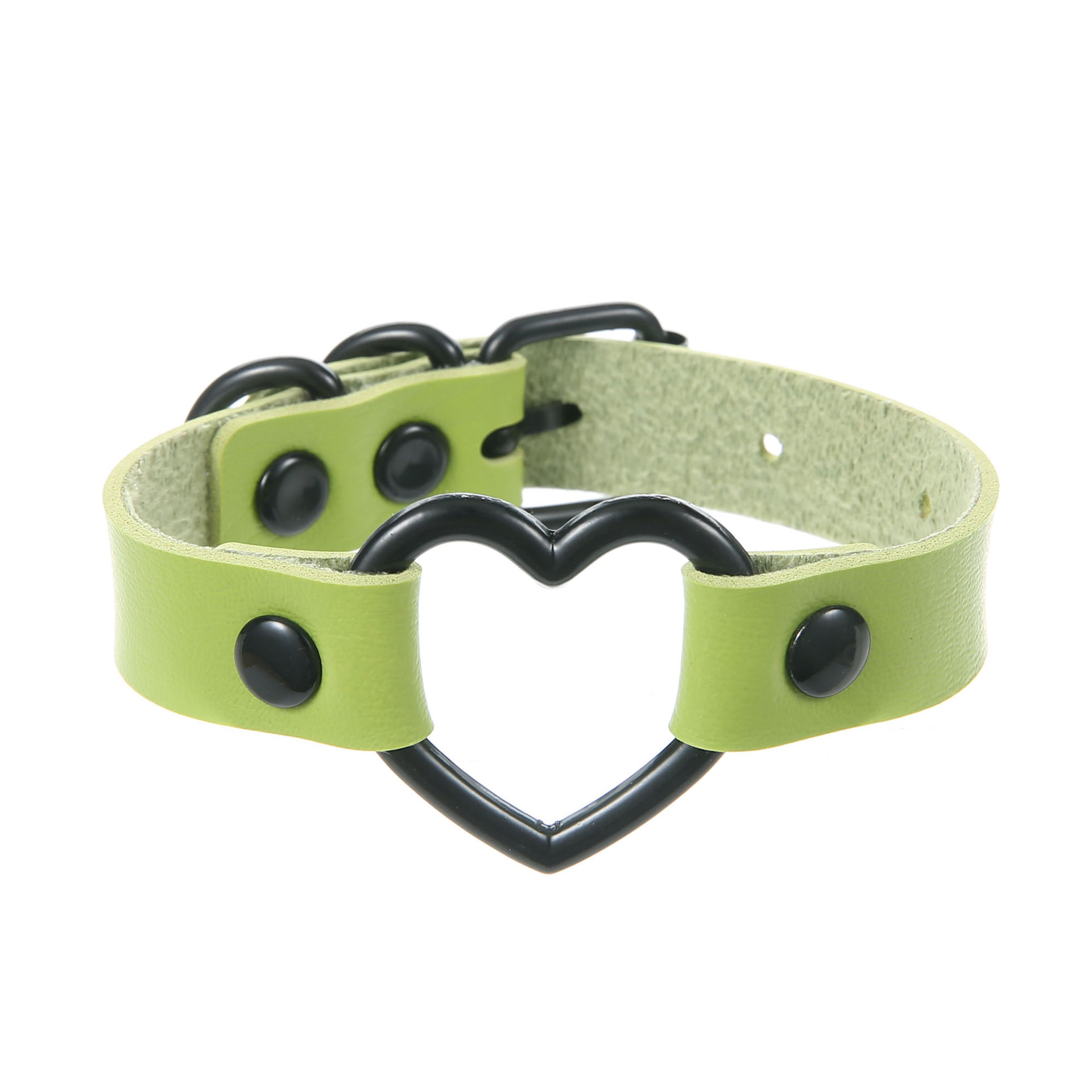 Punk Trendy Cool Dark Peach Heart Hand Ring Bracelet Personality Couple Love Heart-shaped Hollow Leather Bracelet Bracelet