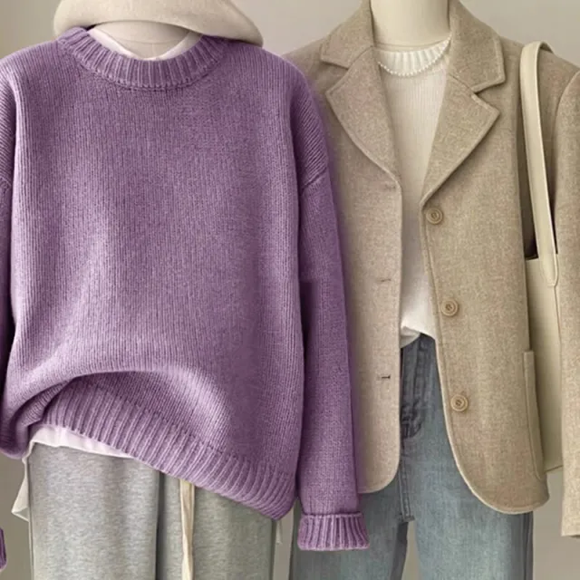 Retro Dark Green Sweater For Women Autumn And Winter Loose Purple - Shop at LoveMi