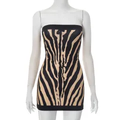 Women's Zebra Prints Tube Top Backless Dress - Zebra - View 1