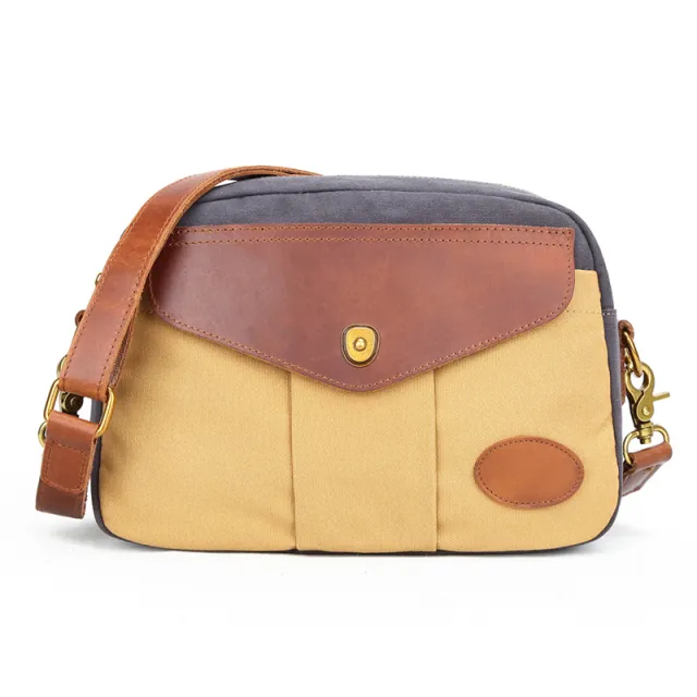 Color Blocked Retro Canvas Shoulder Crossbody Bag Khaki - Shop at LoveMi