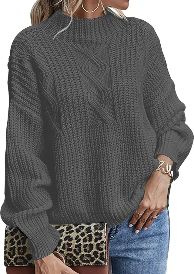 Long Sleeve Mid Collar Slim Bottoming Shirt Round Neck Pullover Sweater Gray - Shop at LoveMi