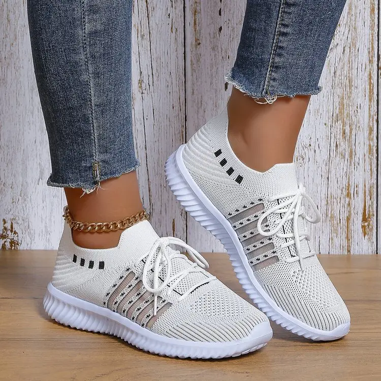 Women's Fashion Casual Flyknit Wedge Lace-up Mesh
