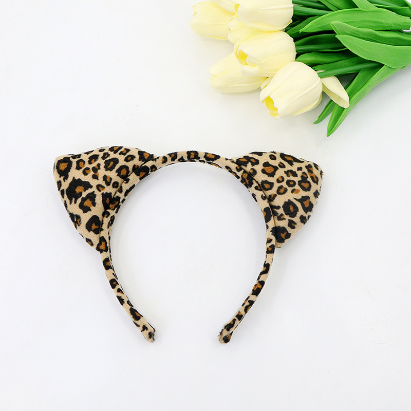 Halloween Leopard Print Half Face Mask Headband Set