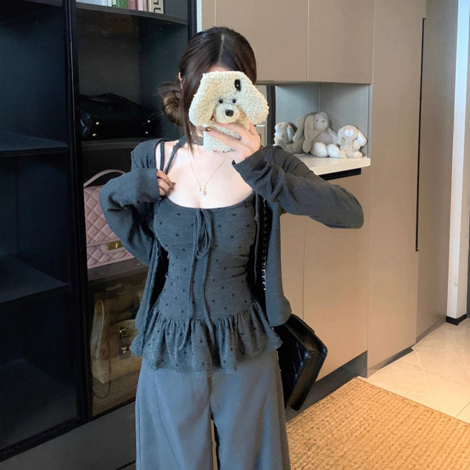 Elegant Long-sleeve Cardigan Jacket Paired With A Camisole - Image 1