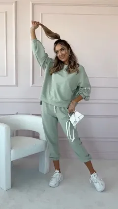 Autumn And Winter Solid Color Loose Sweater Suit Casual Two-piece Suit - Green - View 1