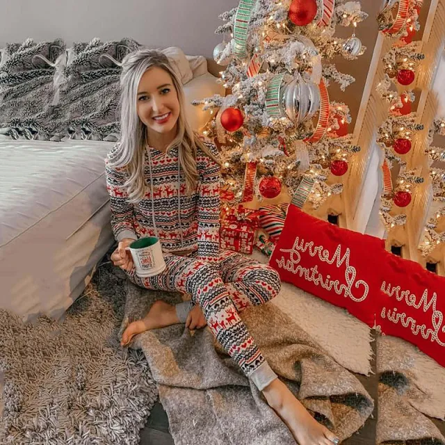 Women's Reindeer Print Long Sleeve Hooded Picture Color S - Shop at LoveMi