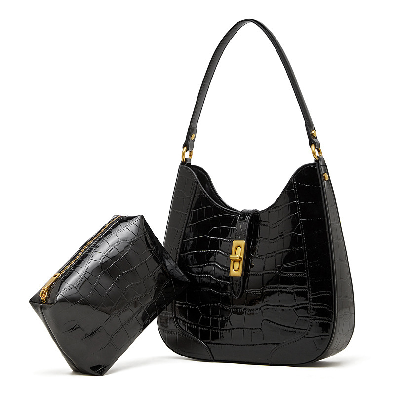 Arrival Large-Capacity Crocodile-Pattern Cow Patent Leather Under-Arm Womens Shoulder And Crossbody Bag thumbnail 7
