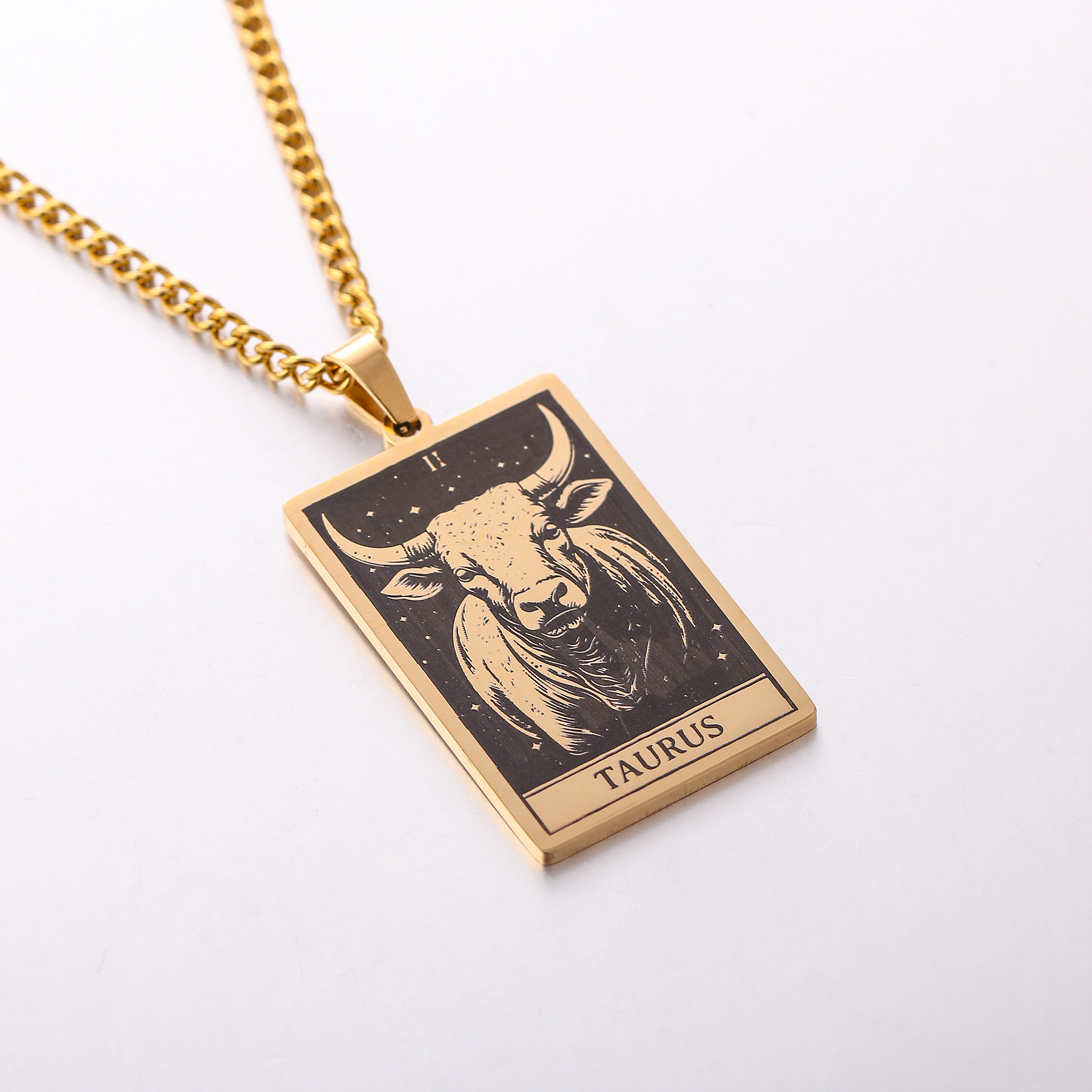 Men's Retro Stainless Steel Simple 12 Constellation Square Tag Necklace