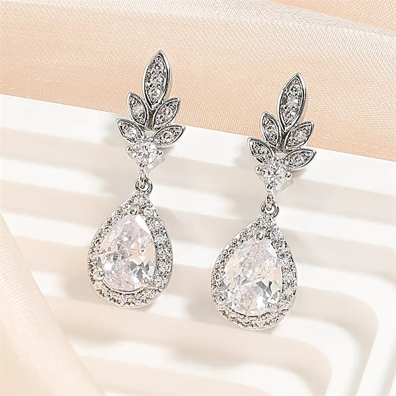 Fashion Inlaid Zircon Earrings Light Luxury High-end Bridal Wedding Dress Water Drop Earrings