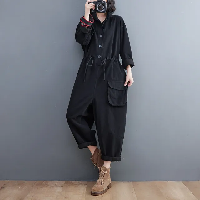 Women's Jumpsuit Retro Art And Versatile Plus Size Loose One piece Trousers Autumn New Casual Pants Black - Shop at LoveMi