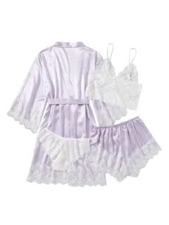 Artificial Silk Plus Size European And American Nightgown - Lavender - View 1