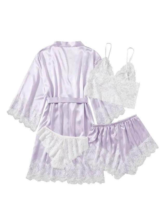 Artificial Silk Plus Size European And American Nightgown Lavender - Shop at LoveMi