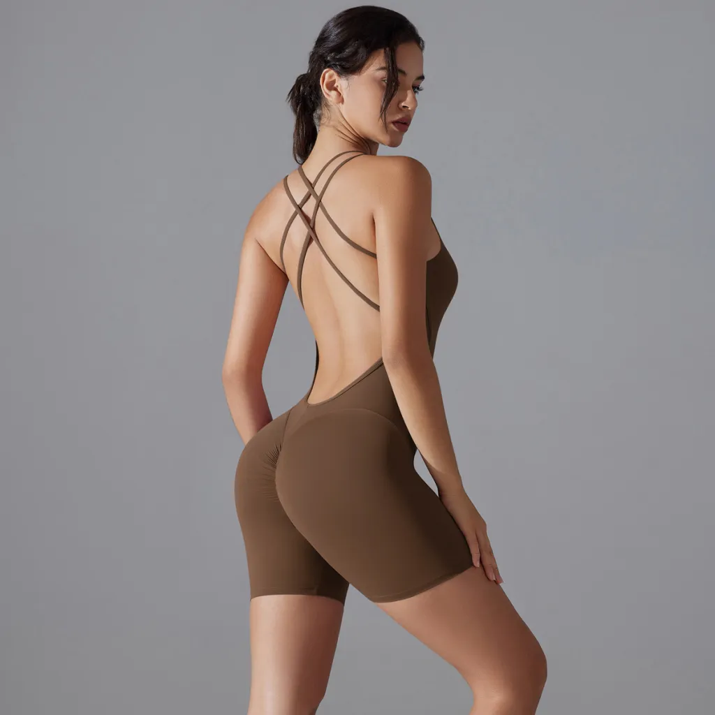 Shaping One-piece Shorts Yoga Clothes One-piece Belly Contracting - Chestnut