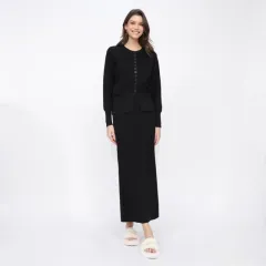 Women's Solid-color Casual Cardigan And Skirt Setsoft And Gentle All-in-one Outfit - Black - View 1