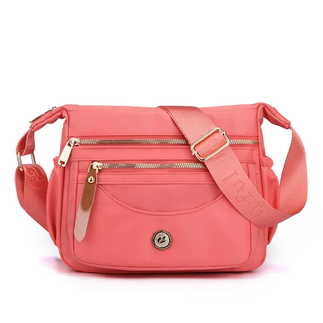 Multilayer One Shoulder Bag Large Capacity Waterproof Nylon Crossbody Bag Pink - Shop at LoveMi