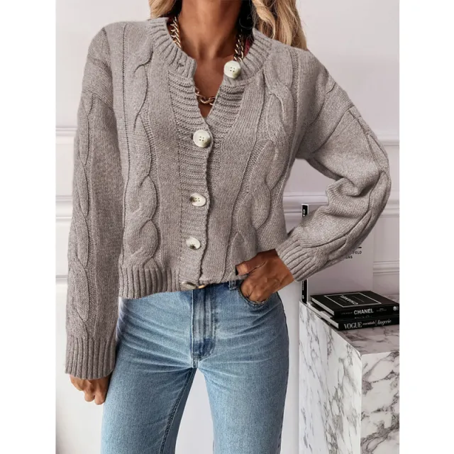 Autumn And Winter Sweater Knitted Cardigan Jacket Khaki - Shop at LoveMi