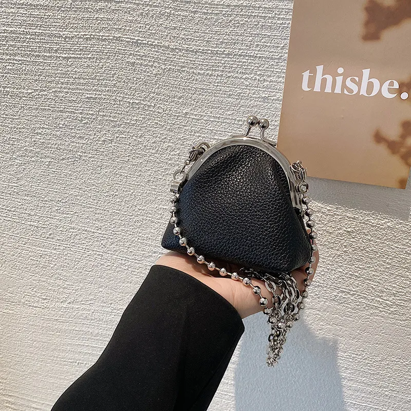Fashion Mini Clip Mouth Metal Chain Women's Bag - Black