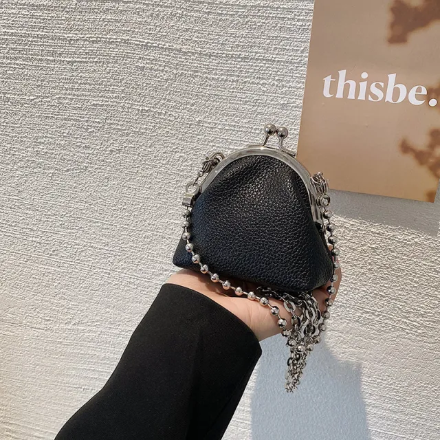 Fashion Mini Clip Mouth Metal Chain Women's Bag Black - Shop at LoveMi