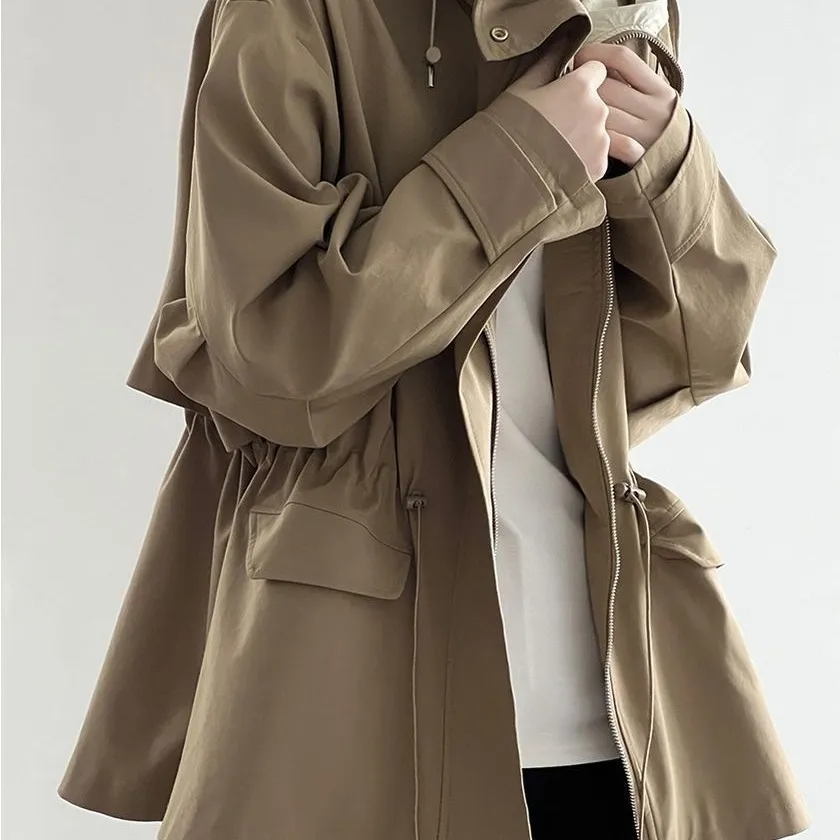 British Style Hooded Trench Coat Coat Women's Autumn Small