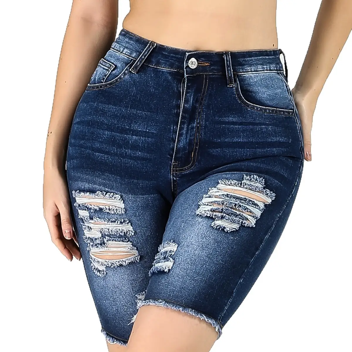 Tight-fit High-waisted Stretchy Versatile Womens Denim Mid-length Pants