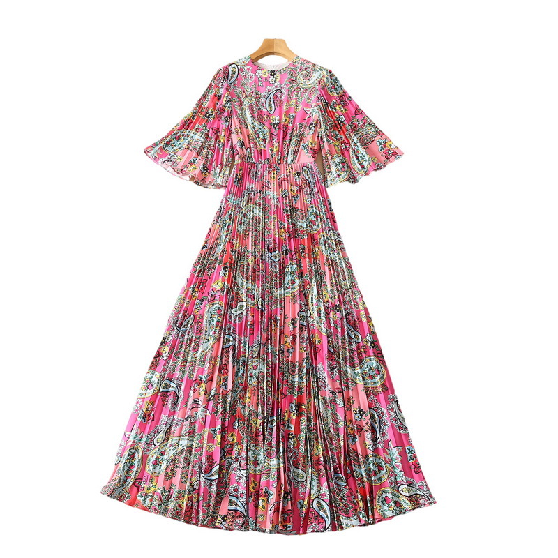 Pleated Bell-Sleeve Long Dress, picture 4 of 5