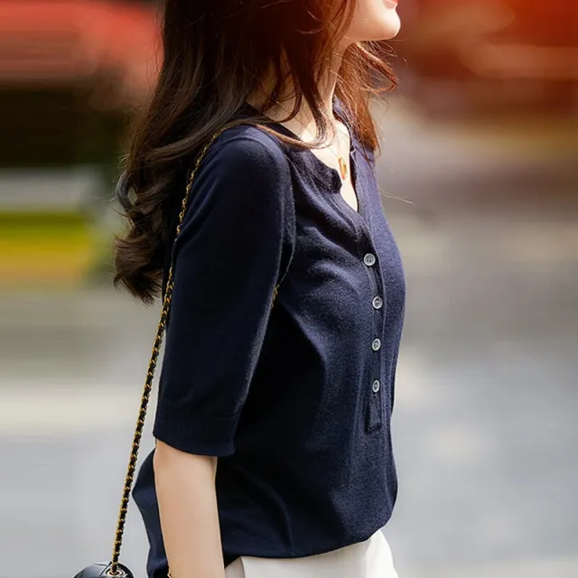 Women's Fashion Slim fit Half sleeve T shirt Dark Blue - Shop at LoveMi