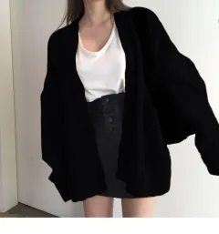 Women's Solid Color Fashion Casual Knitted Jacket - Black - View 1