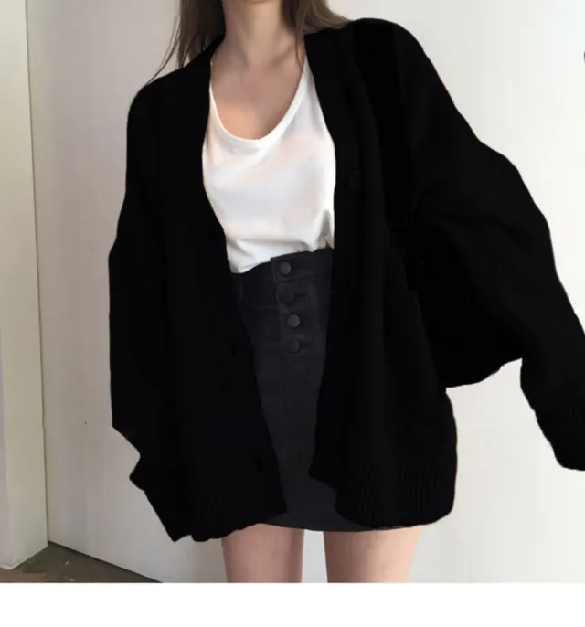 Women's Solid Color Fashion Casual Knitted Jacket Black - Shop at LoveMi