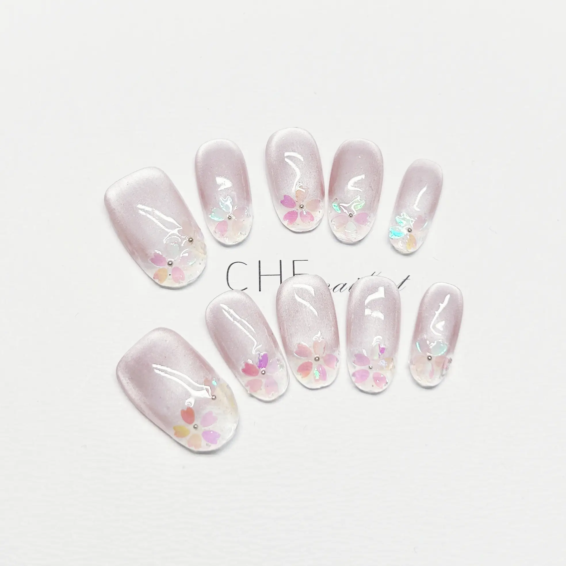 Handmade Custom Wear Nail Cat Eye Oval Ice Transparent Fluorescent