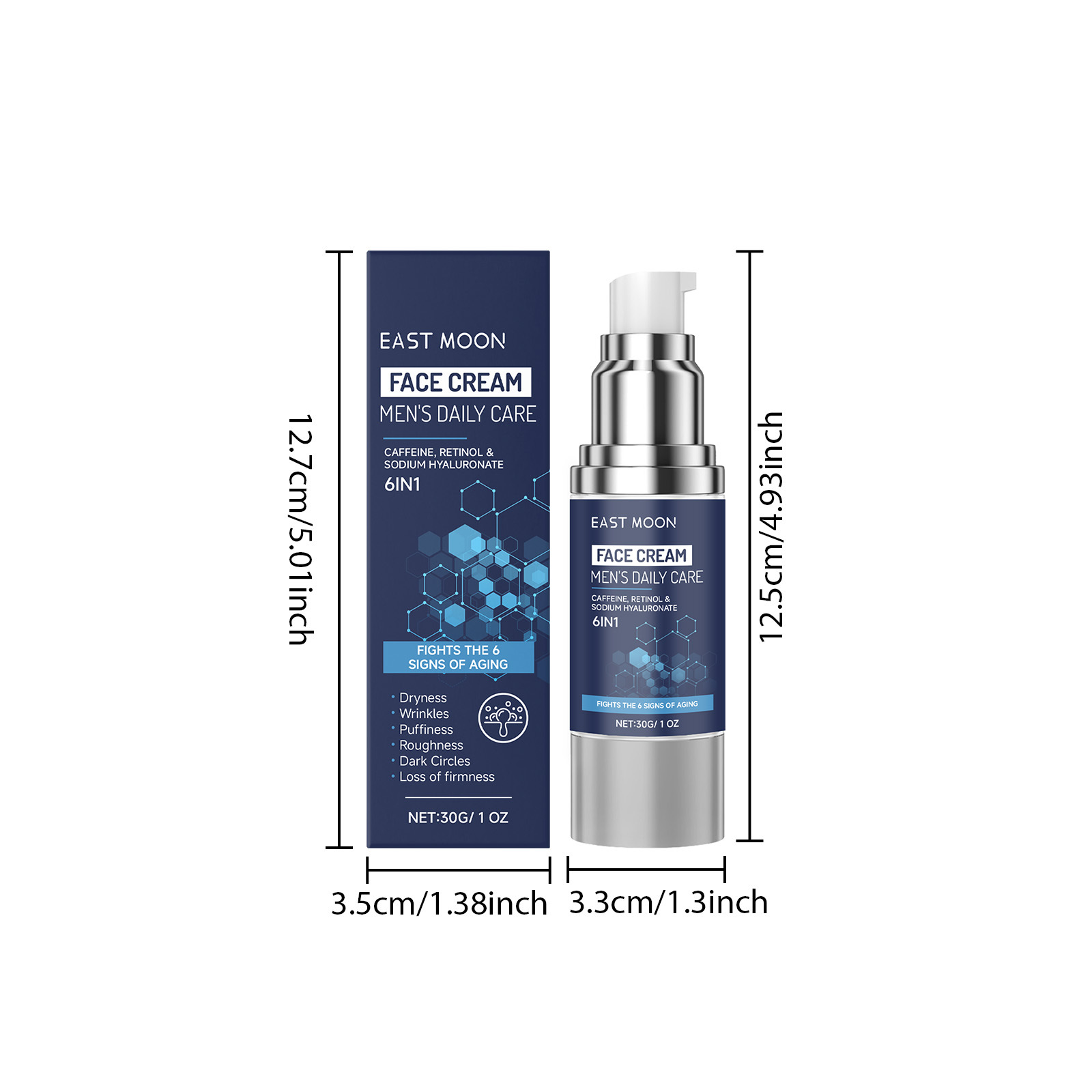 EAST MOON Men's Daily Care 6-in-1 Face Cream – Advanced Anti-Aging Moisturizer with Caffeine, Retinol & Sodium Hyaluronate to Fight Wrinkles, Dryness, and Dark Circles (30g)