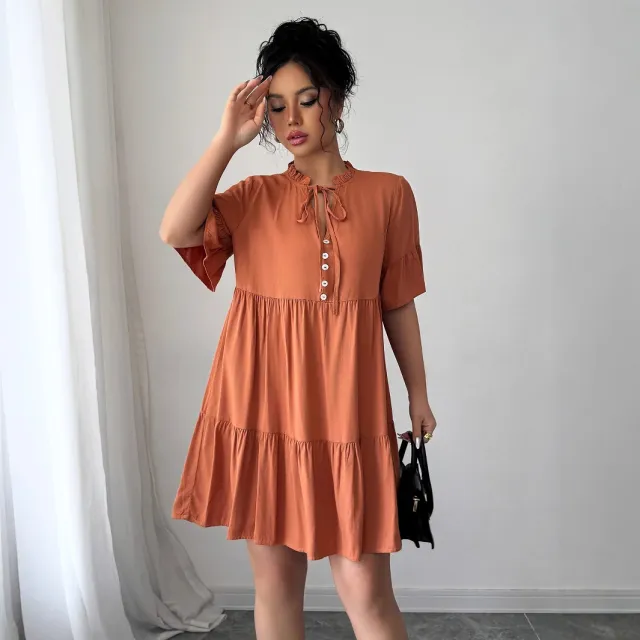 High grade Simple Style Lace up Solid Color Dress Women Orange - Shop at LoveMi