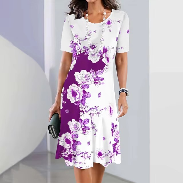 Women's 3D Digital Printing Short Sleeve Dress
