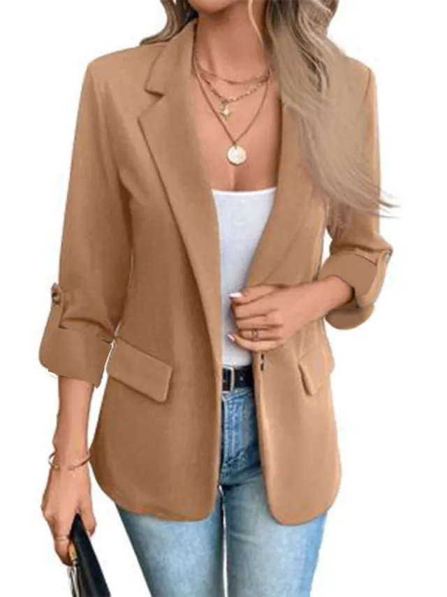 Fall Winter Fashion Pure Color All matching Long Sleeve Suit Coat Khaki - Shop at LoveMi