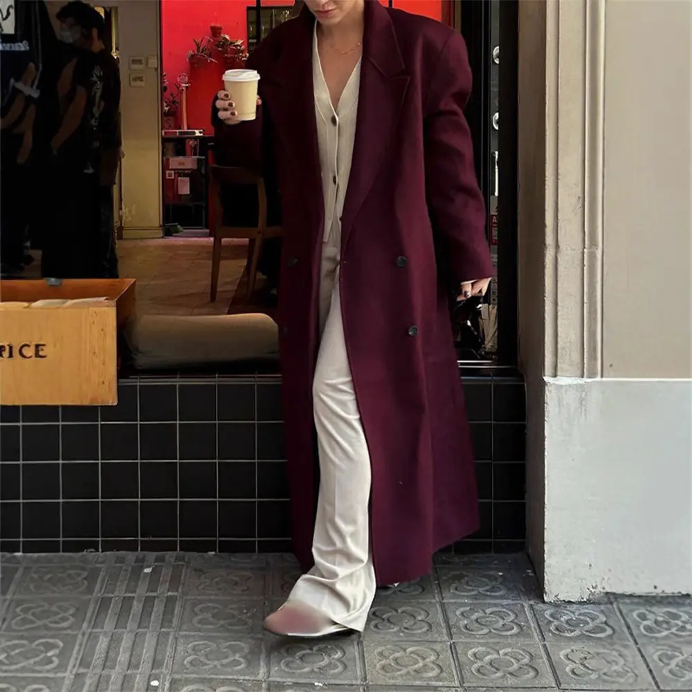 Turn-down Collar Wool Extended-length Coat