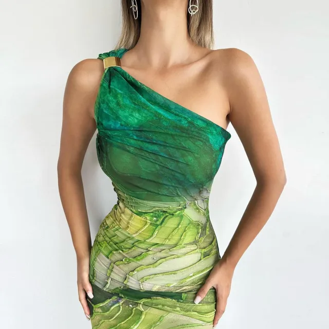Printed Slim fit Mid waist Long Dress For Women Green - Shop at LoveMi