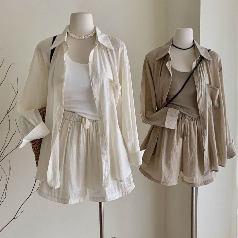 Women's Casual Short Vest And Shorts Three-piece Suit