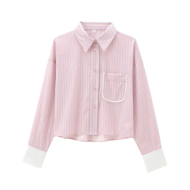 All matching European And American Style Striped Long Sleeve Shirt Pink - Shop at LoveMi