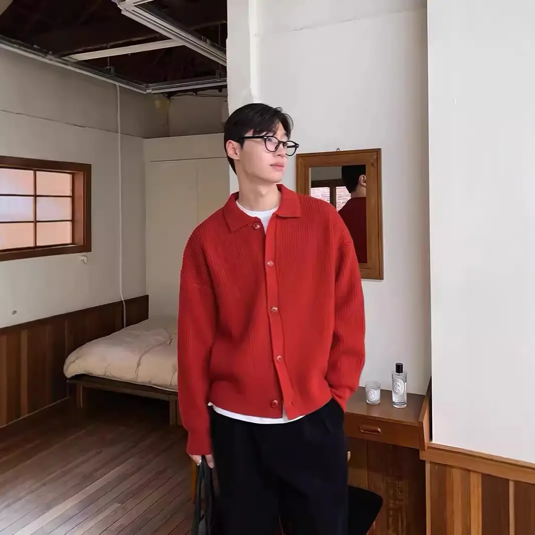 Men's Sweater Coat Solid Color Loose Handsome