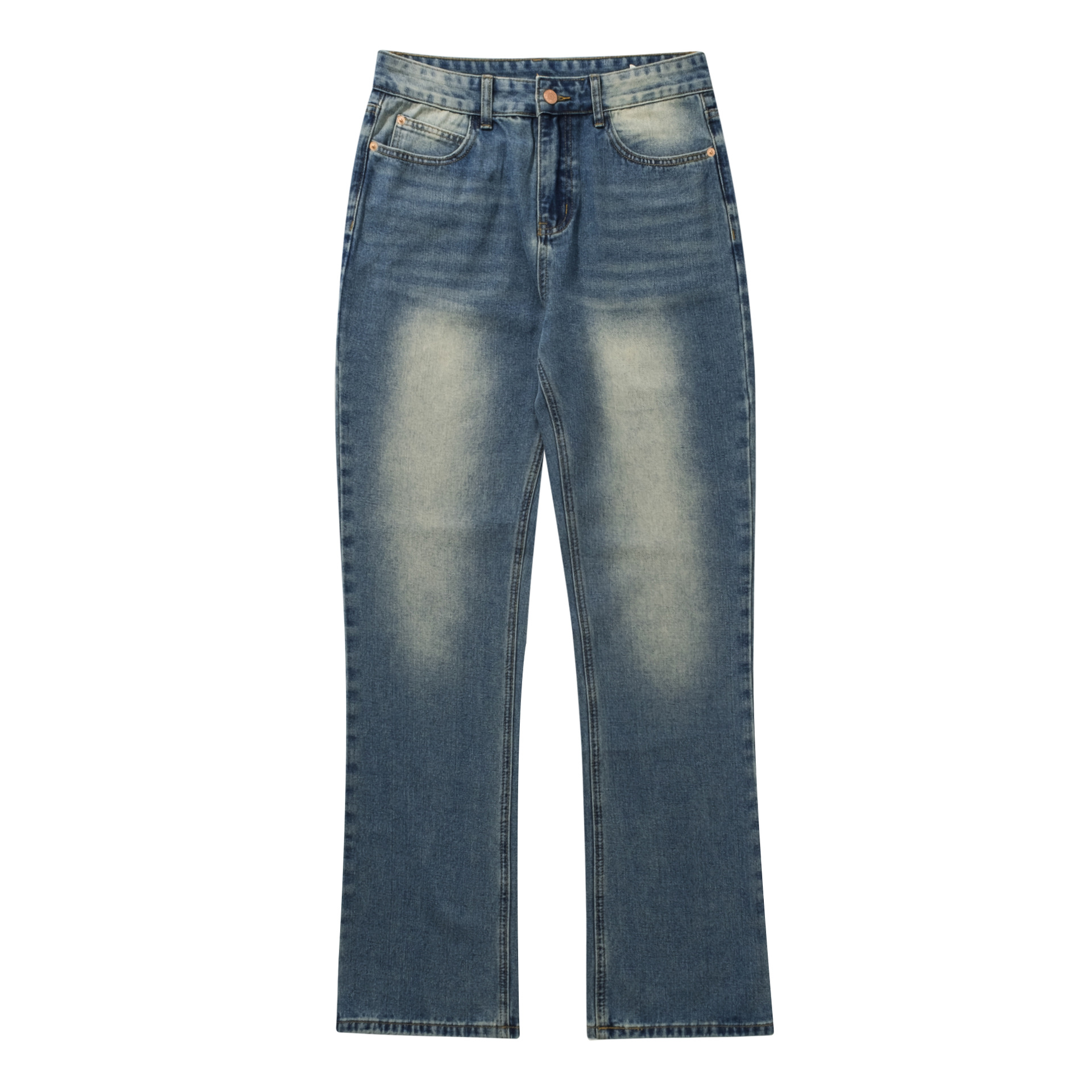 Men's Washed Blue Jeans Straight Bootcut Trousers