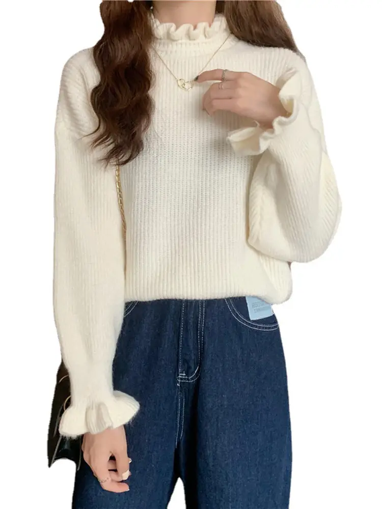 Wooden Ear Half Turtleneck Knitted Bottoming Shirt Top