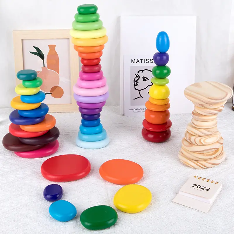 Rainbow Colored Stone Pebble Building Blocks Stacking