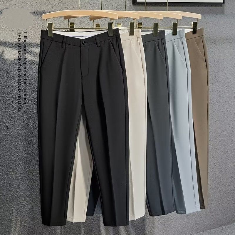 Mens British-style Wrinkle-free Suit Pants Solid-color Casual Trousers
