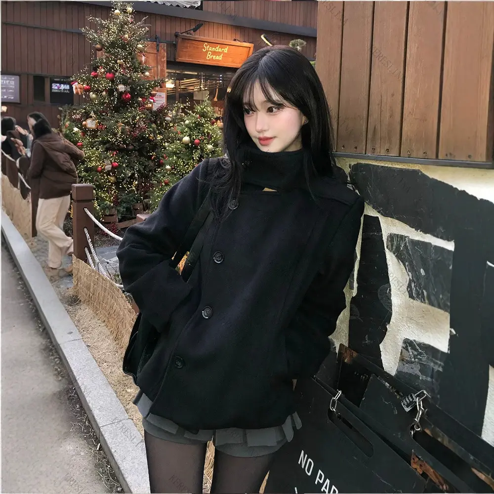 Thickened Stand-Neck Short-Style Cross-Button Womens Sweater Jacket