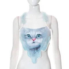 Women's Fashion Lace-up Halter Top Vest - Blue - View 1