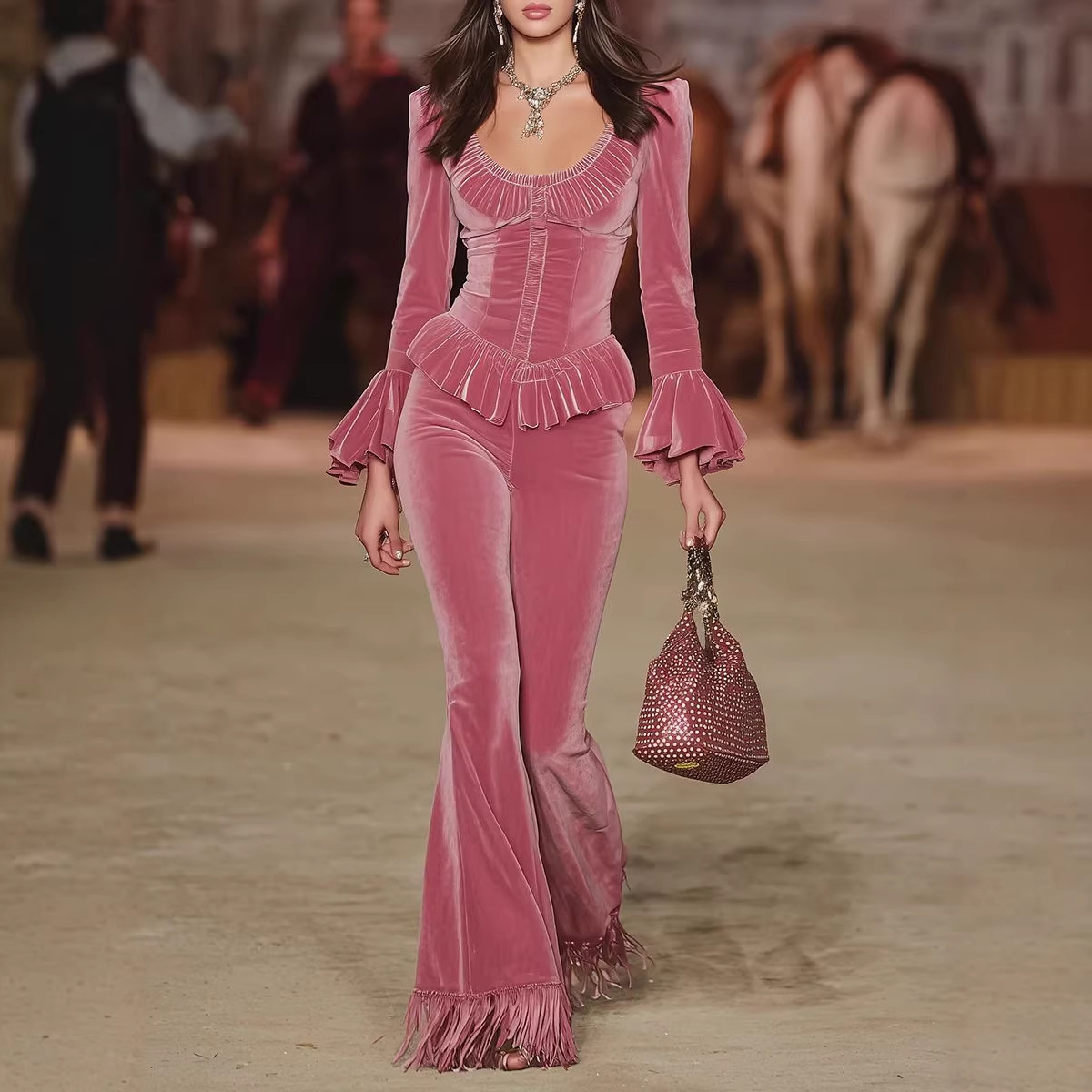 Crop-top Long-sleeve Top And Slim-fit Cropped Pants Two-piece Set In Solid Color