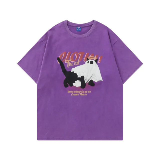 Men's And Women's Printed Summer White Round Neck T shirt Purple - Shop at LoveMi