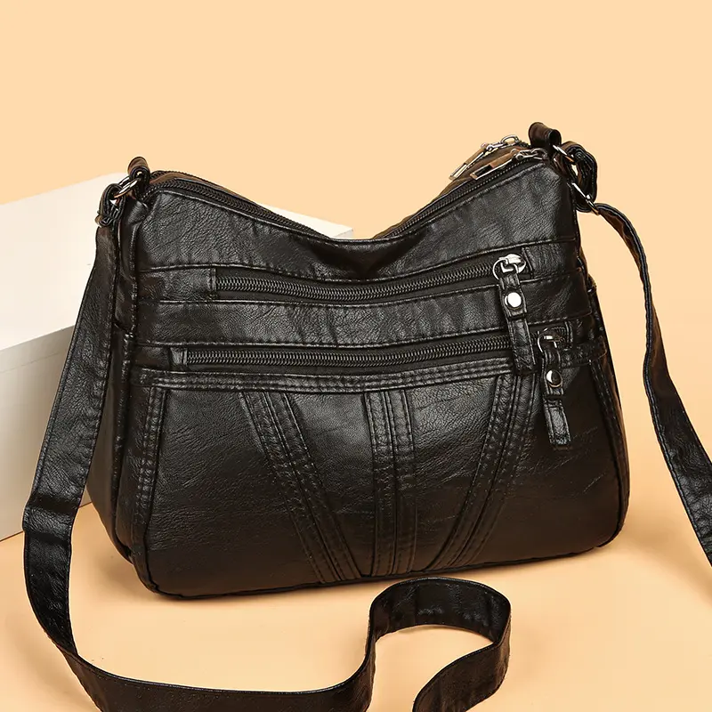 Soft, Washed-leather Textured Shoulder Crossbody Bag