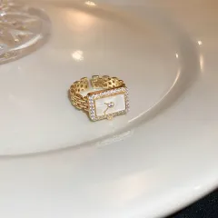 Niche High-end Minimalist Zircon Geometric Open Ring - Gold - View 1